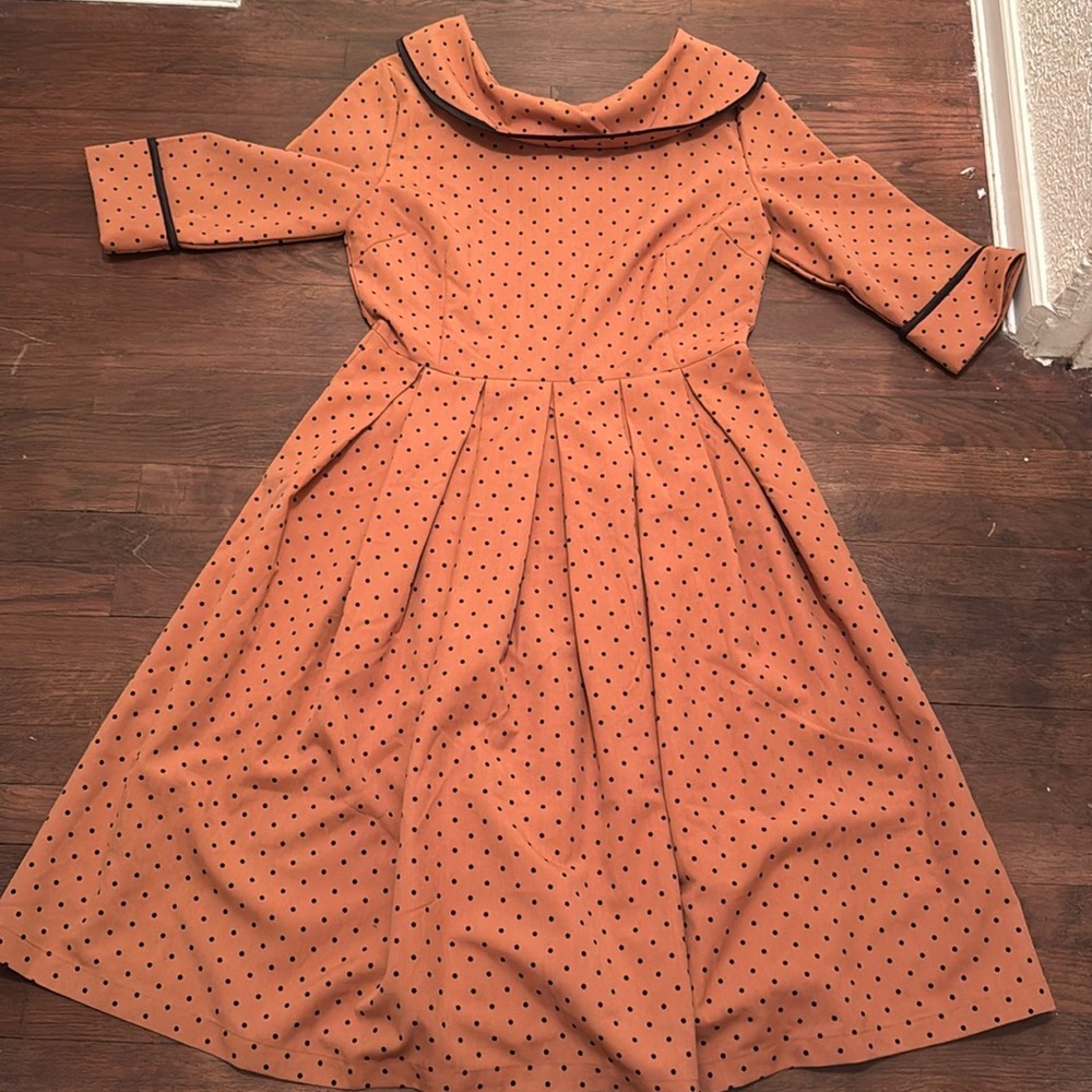 Tatyana Polka Dot Dress in Tan and Black